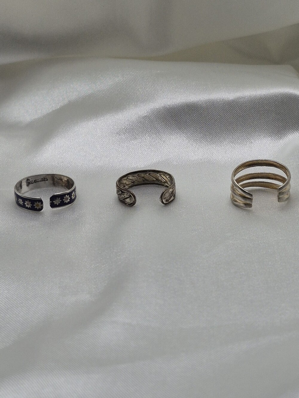 Stackable Floral Enamel Mexico & Sterling Silver Rings Toe & Adjustable Rings - Picture 2 of 8
